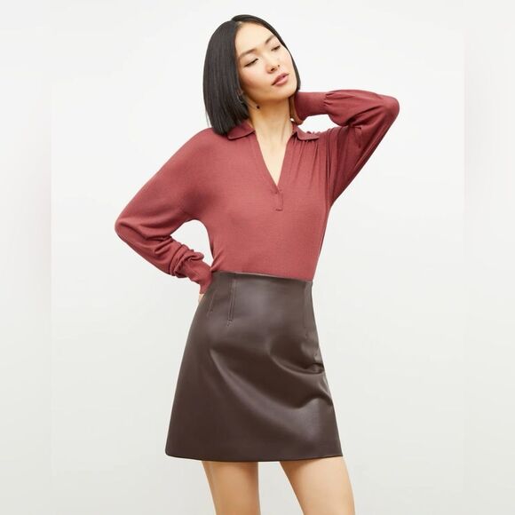 NWT‎ M.M. Lafleur The Whitney Brown Vegan Faux Leather A-Line Mini Skirt Size 2 - Picture 1 of 10